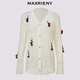 Maxrieny [gleiches Modell im Einkaufszentrum] Boho V-Ausschnitt Hollow Colted Strick Jacke 25 Herbst Cardigan White M.