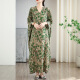 
Su-ordered 2025 summer new styles and multiple colors and vacation style loose large size women's V-neck retro long dress 9755# green one size