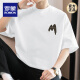 Romon (Romon) 260G American Heavy Gewicht T-Shirt Herren-kurzärmelige reine Baumwoll-Runde Hals Top Sommer Trendy Lose halbärmelte T-Shirt M09-694 Weiß L [120-140jin [Jin gleich 0,5 kg]]]