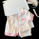 Ice Silk Children's Pyjamas Summer 2025 Nouveau style fille mignonne fille dessin animée en deux pièces vêtements à la maison Summer 6630 # ensemble deux pièces [manches courtes + shorts] 100 [8 tailles] 100-110cm 30-40jin [Jin est égal à 0,5 kg]