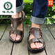 Woodpecker [Real Cowhide] Top layer cowhide thick-soled massage sandals men's genuine leather summer men's sandals casual beach shoes Brown 9928 (Top layer cowhide + massage bottom) 38