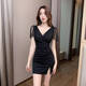 Club nocturno KTV Sexy Vestido con temperamento sin cuello en v con cuello en V de sauna de sauna Bath Bath Spa Foot Bathicer Working 3882 Black 3xl Recomendación 135-150Jin [Jin equivale a 0.5 kg]