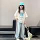 MOKITOUL女童夏季套装2025新款大童女孩短袖t恤儿童夏装薄款牛仔裤两件套 绿色t（高端礼盒包装） 120 cm