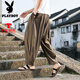 Playboy (Playboy) Chinesischer Stil Leinenhose Männer lose Baumwolle Leinenhose Großer Größe Casual Neun-Punkte Weitbein Hosen Herren Bloomer Harem Hosen schwarz dünn 2xl