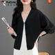 
Woodpecker (TUCANO) ice silk knitted cardigan sun protection thin coat for women 2025 summer new long-sleeved small blouse shawl top black 4XL