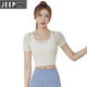 JEEP professional yoga clothing suit for women in summer with chest pad, sports short-sleeved slimming Pilates fitness running quick-drying clothing for women, ivory short-sleeved S recommended 80-92 Jin Jin equals 0.5 kg
