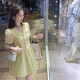 Mujeres 2025 Summer New Style Diseño francés Pequeño Persona que abraza la cintura Slim Princess Vestido D1478 Amarillo XL [120-130Jin [Jin es igual a 0.5 kg]]