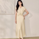 ROEYSHOUSE roe style design sense hemp kink set 2025 summer new pleated top skirt two-piece set 12392 light yellow S