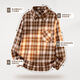 名创优品衬衫男高级感痞帅法兰绒格子衬衣外套秋季复古男装上衣Z 蓝咖 L