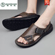 Holzspaderkopfschicht Kowide Sandalen Männer 2025 Sommer Neue Dual-Purple Purpers Pantoffeln Freizeit echtes Leder weicher Sohle Non-Rutip Beach Schuhe Männer 9923 Schwarz 38