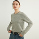 ROMON high-end sweater for women 100% cardigan for women 2025 spring and autumn new style floral round neck straight shoulder long sleeve base shirt white gray M