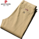 Pierre cardin high-end pure cotton casual pants for men's spring and summer thin high-waisted small trousers straight-leg pants middle-aged trousers loose daddy suit 9855 khaki-not fading/not deformed 29 (waist circumference 2 feet 2)