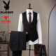 Playboy 2025 summer suit men British slim business formal wear color professional work clothes groom wedding suit dark green three-piece set M 48