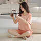 Yalu Women's Pure Cotton Pyjamas Summer Summer Sleeve Can Outdoor Home Clothing Set Style 2025 Nouveau été Z9858 M [80-100jin suggéré [Jin est égal à 0,5 kg] usure]