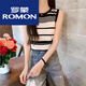 Romon Light Luxury Women's Striped Knitted Sling Vest for Women Outdoor 2025 Summer New Base-Inner Sleeveless Top Trendy Black All Size