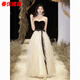 Bajintu Banquet Tubeless Evening Dress for Women New Style Birthday Art Exam Dress Light Luxury Niche High-end Annual Party Black S