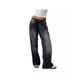
SAKENMAO American retro low waist non-elastic wash straight jeans for women in autumn street wide-leg denim women's pants 12176 Academy Blue L