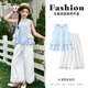 Disney girls suit summer thin girl bohemian sleeveless t-shirt wide-leg pants suit TD2ET012 blue and white 140