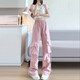 Blue American work pants for women in summer high waist wide legs draping loose straight tube quick-dry parachute quick-drying sports pants Ant-687 [Yellow] 2XL