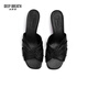 Deep Atem Tief Atem Frauenschuhe Schaffell weiche faltige dicke Absätze Jingshe bequeme High Heel Sandalen Ax14116 Schwarz 39