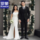 Traje de boda de Romon Groom Traje para hombres Set de tres piezas de tres piezas Corea Slim Business Casual Groomsmen's Dress Single Butt Navy (traje + chaleco + pantalones) XL