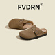 Luxury style bag-toe slippers for women 2025 new summer wear retro casual flat sole soft sole Birkenstock slippers HCS--828-1A deep khaki 36