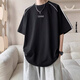 
POUM American striped sports T-shirt men's summer short-sleeved trendy brand high street handsome half-sleeved teen loose casual top CQS-1504 gray M