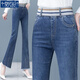 Modal Hot Diamond Elastic Taille Jeans Damen 2025 Herbst neuer Stil von Mikroschubhosen hohe Taille schlanker Glockenbodenhosen Fell-Schnitt-Hosen F6198 Blau 29 schlug 110-120jin vor [Jin gleich 0,5 kg] [2 Fuß 2]