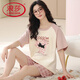 Langsha (Langsha) Pure Cotton Pyjamas Kurzärärmelte Frauen 2025 NEUE SOMMER Pink Plaid Shorts Sakura Black Cat Home Clothing Set OY723 2XL (geeignet für Gewicht 130-150 Jin [Jin gleich 0,5 kg])