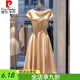 皮尔卡丹（pierre cardin）轻奢缎面短袖连衣裙垂坠感修身气质时尚感显瘦礼服连衣裙夏季 香槟色 XL 115-125斤