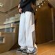 Zhiwei 2025 new style sweatpants men's spring and autumn trendy American casual boys' pants drapey loose wide-leg straight sports pants white floral gray M recommended 90-110Jin Jin equals 0.5 kg