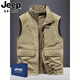 JEEP SPIRIT Reversible Vest Autumn and Winter Men's Multi-Pocket American Jacket Thickened Warm Outdoor Vest Fishing Wear Gray 2XL