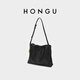 Honggu Bag Women's 2025 New Top Cowhide Armpit Bag Commuter Work Cowhide One-Shoulder Bucket Bag Women's Bag Black