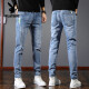 Playboy Ice Oxygen Bar Jeans Men's Summer Thin Slim Small Feet High Elastic Trendy Brand Ice Silk Men's Long Trousers. + 6636 Black Gray M 33 Height 170-185C Weight 140-150
