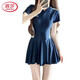
LangSha (LangSha) middle school student swimsuit women 2025 new one-piece sports swimming pool conservative slim and slightly fat girl swimsuit summer 9100 gray-blue skirt one-piece L 100-110Jin [Jin equals 0.5 kg]
