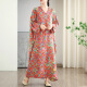 
Su-ordered 2025 summer new styles and multiple colors and vacation style loose large size women's V-neck retro long dress 9755# green one size