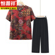 
Hengyuanxiang grandma new Chinese suit middle-aged and elderly summer clothes female mom M mom short-sleeved shirt elderly clothes pants wife T6636 navy blue [top] XL suggests 90-110Jin [Jin equals 0.5 kg]