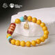 Potala Palace Beeswax Red Flesh Dzi Bead Bracelet Green Pine Agarwood 925 Silver Yellow Wealth Amber Bracelet for Men and Women as a Gift for Boyfriend Beeswax Red Flesh Agate Bead Bracelet