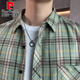 Pierre cardin plaid long-sleeved shirt 2025 spring and summer new men's trendy loose casual shirt thin sun protection jacket men 9901 gray M [recommended 90-110Jin [Jin equals about 0.5 kg]]