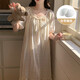 Camisón de manga corta con algodón de algodón de algodón de algodón de color sólido para mujeres en verano estilo dulce princesa suelto y se puede usar fuera de ropa casera y671# albaricoque xl