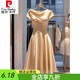 皮尔卡丹（pierre cardin）轻奢缎面短袖连衣裙垂坠感修身气质时尚感显瘦礼服连衣裙夏季 香槟色 XL 115-125斤