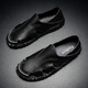 STEFFIE LOVE Roman sandals men's 2025 new summer lazy driving soft sole casual leather shoes fashionable hollow dual-purpose leather sandals 9925 black 39