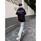 POUM美式高街短袖T恤男夏季新款宽松oversize上衣情侣五分半袖打底衫 YGWP-M691黑色 XL
