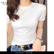 Salavvi Camiseta de manga corta White White para mujeres en 2025 VERSIÓN NUEVA VERSIÓN COREANA SIMPLE Camiseta de cuello redondo Simple Topio Blanco F3271 S 84Jin [Jin equivale a 0.5 kg] por debajo