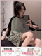 
Swing pajamas with chest pad summer cartoon cute short-sleeved pajamas with chest pad large size 200 Jin [Jin equals 0.5 kg] thin home clothes short 693 black smiley face (breastless pad) M size [suggested 80-95 Jin [Jin equals 0.5 kg]]