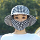 Yixian new summer sun hat, sun protection mask, integrated face covering, outdoor sun hat for farm work, tea hat for women, blue leaves and flowers