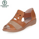 Pic de bois d'âge moyen et âgé de vie aux personnes âgées en cuir creux creux sandales de semelle douce d'âge moyen chaussures de femmes chaussures fishmouth chaussures de cuir décontractées sandales en cuir féminin 600 noir [couche supérieure vache de vache] 36