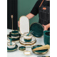 [High-end Light Luxury] Dish and Plate Set Light Luxury Japanese Dish and Dish Set Home Bowls and Tableware Simple Light Luxury Housewarming Gift Box 2022 New High-Looking Tableware and Chopsticks for Four People - Light Luxury Green + Nordic Green [28-piece Set] - Gift Box, -+gold
