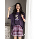 Beiyan Pyjamas für Frauen dünne Sommer Snoopy Pure Cotton Kurzärmel Plaid Shorts Anzug Lose großer Größe für Außenverschleiß D10814 Bildfarbe xl xl