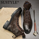 Sustyle High-End-Marke High-End 2025 Echtes Leder Martin-Stiefel für Männer Britisch-Stil High-Top-Dick-Soled-Motorrad-Motorradstiefel Black 41